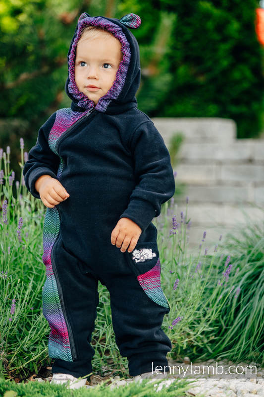 Fleece Babyanzug - Größe 86 - schwarz mit Little Herringbone Impression Dark (grad B) #babywearing