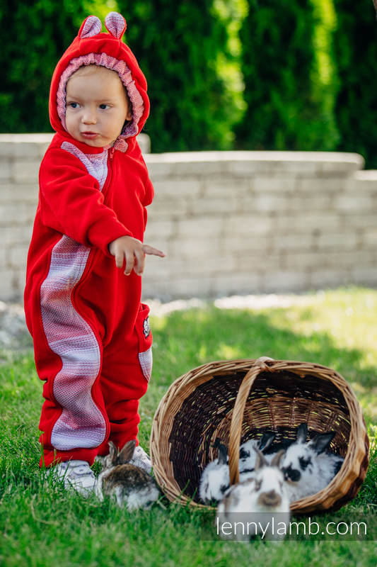 Pajacyk misiowy - rozmiar 74 - czerwony z Małą Jodełką Elegancją #babywearing