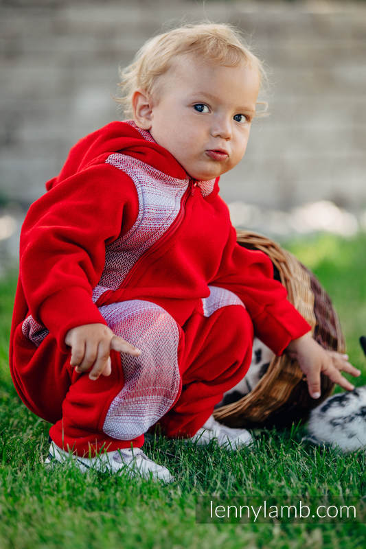 Fleece Babyanzug - Größe 68 - rot mit Little Herringbone Elegance #babywearing