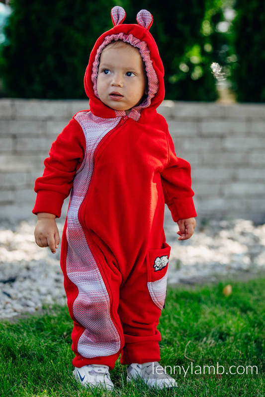 Fleece Babyanzug - Größe 62 - rot mit Little Herringbone Elegance #babywearing