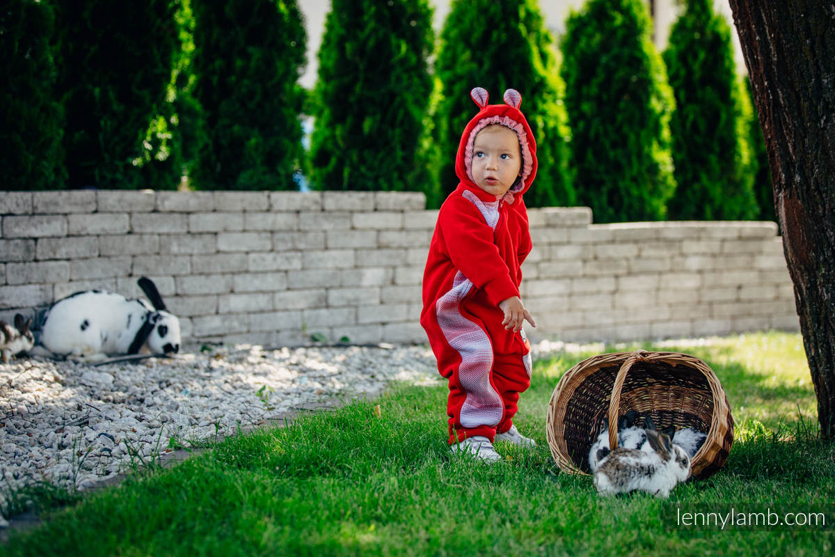 Pajacyk misiowy - rozmiar 86 - czerwony z Małą Jodełką Elegancją #babywearing