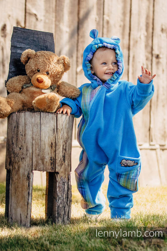 Bear Romper - size 86 - turquoise with Little Herringbone Petrea #babywearing
