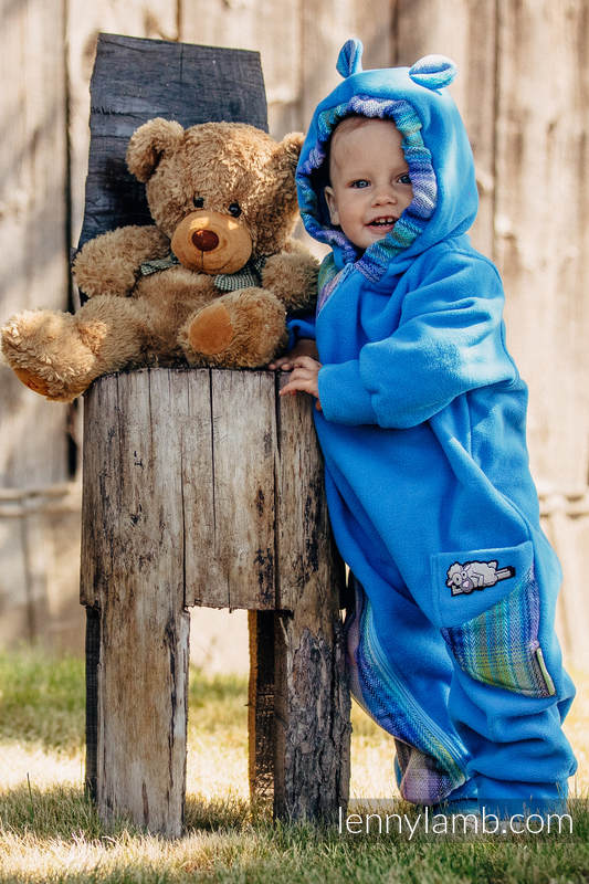 Fleece Babyanzug - Größe 80 - türkis mit Little Herringbone Petrea #babywearing
