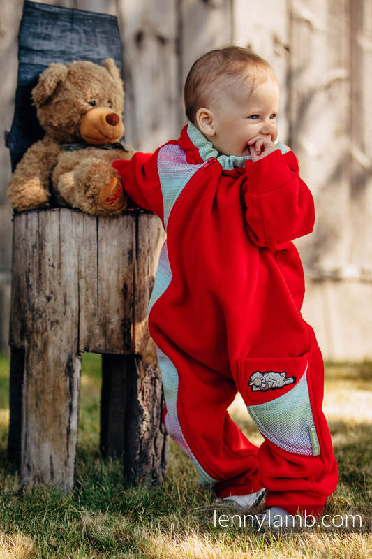 Pajacyk misiowy - rozmiar 62 - czerwony z Małą Jodełką Impresją #babywearing