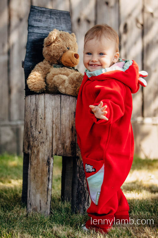 Pajacyk misiowy - rozmiar 80 - czerwony z Małą Jodełką Impresją #babywearing