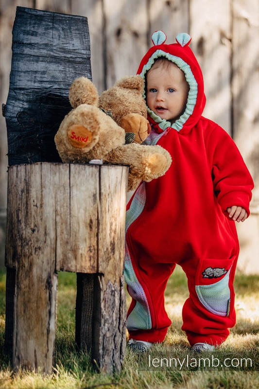 Fleece Babyanzug - Größe 86 - rot mit Little Herringbone Impression #babywearing