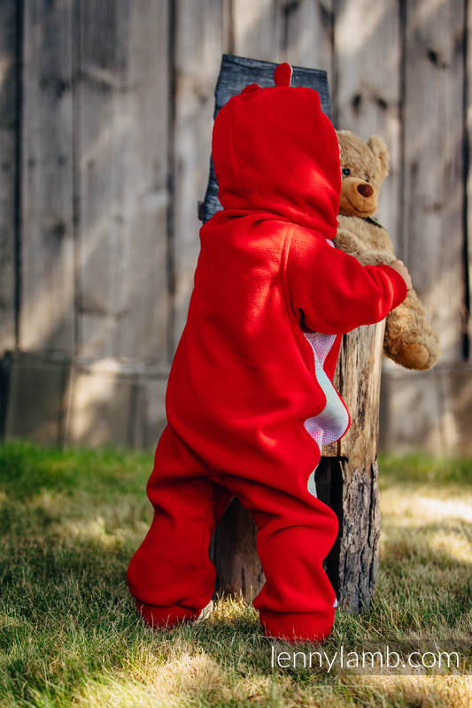 Pajacyk misiowy - rozmiar 68 - czerwony z Małą Jodełką Impresją #babywearing