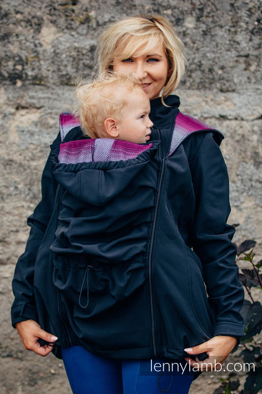 Kurtka do noszenia dzieci - Softshell - Czarna z Małą Jodełką Inspiracją - rozmiar 5XL #babywearing