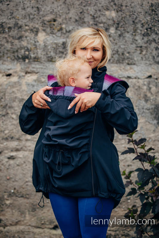 Kurtka do noszenia dzieci - Softshell - Czarna z Małą Jodełką Inspiracją - rozmiar 4XL #babywearing