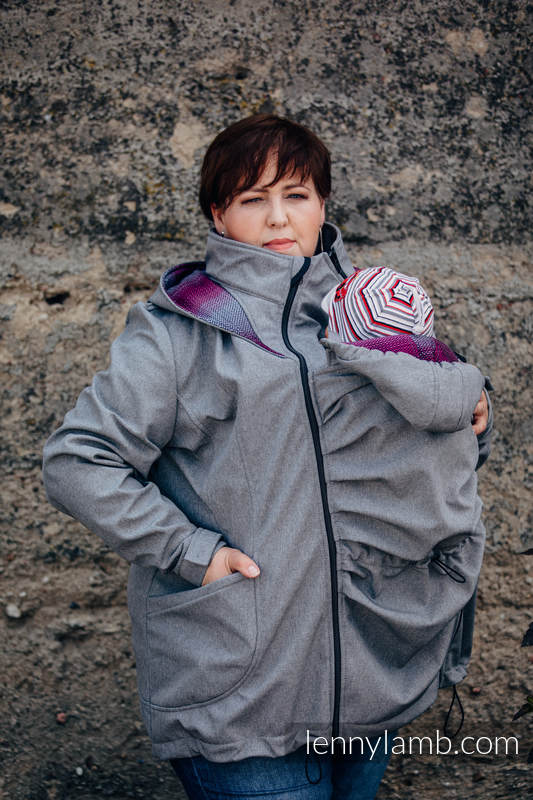 Tragejacke - Softshell - Graue Melange  mit Little Herringbone Inspiration - size 4XL #babywearing