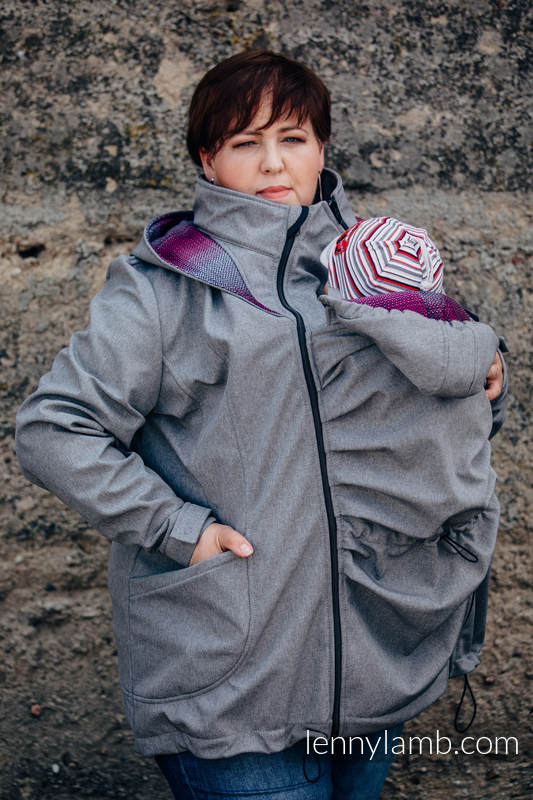 Tragejacke - Softshell - Graue Melange  mit Little Herringbone Inspiration - size 3XL #babywearing