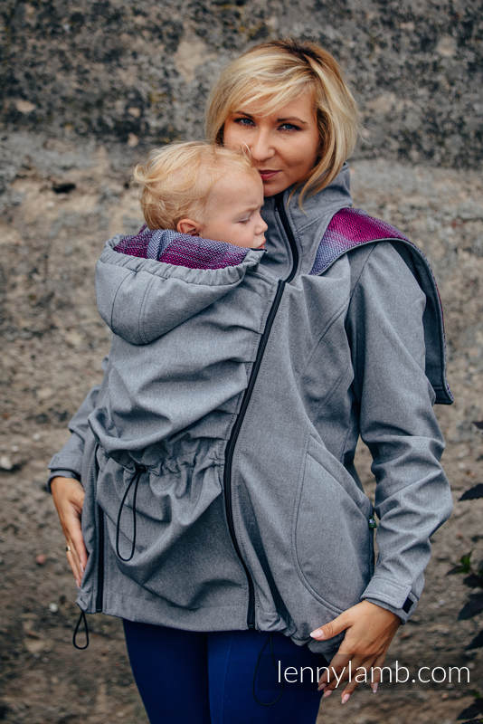 Babywearing Coat - Softshell - Gray Melange with Little Herringbone Inspiration - size XS #babywearing
