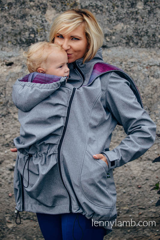 Kurtka do noszenia dzieci - Softshell - Szary Melanż z Małą Jodełką Inspiracją - rozmiar L #babywearing