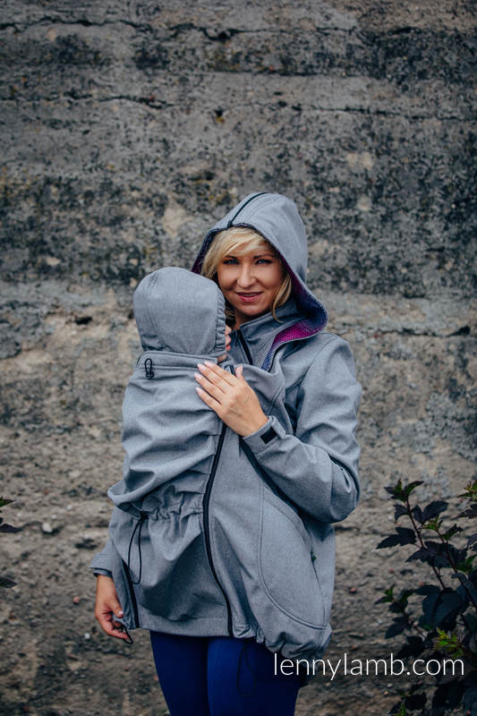 Tragejacke - Softshell - Graue Melange  mit Little Herringbone Inspiration - size XXL #babywearing