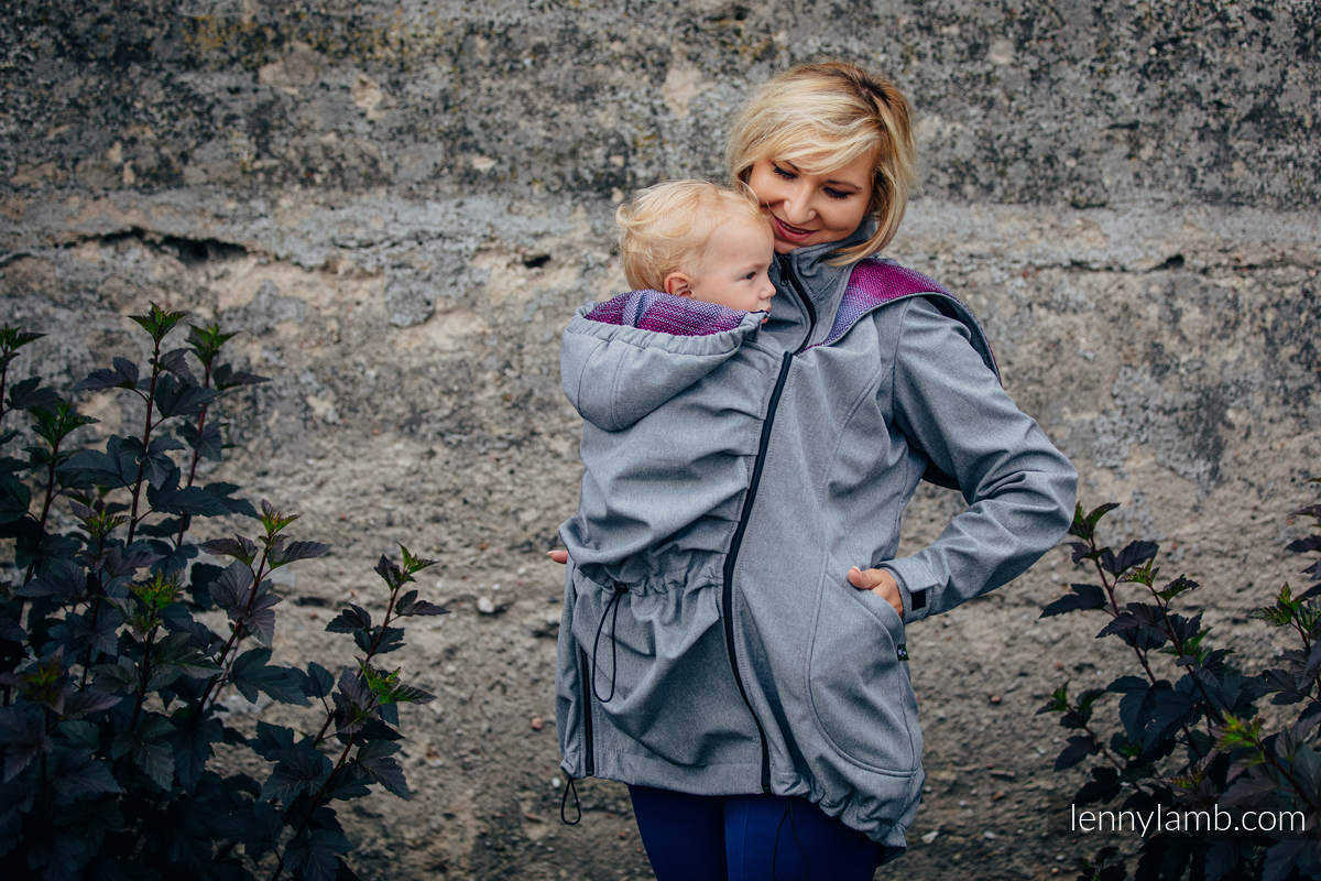 Kurtka do noszenia dzieci - Softshell - Szary Melanż z Małą Jodełką Inspiracją - rozmiar XXL #babywearing