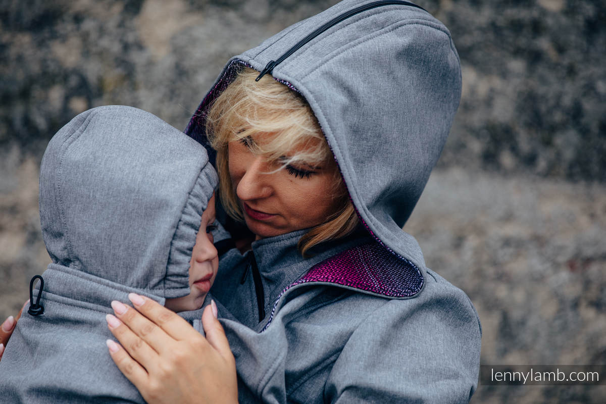 Tragejacke - Softshell - Graue Melange  mit Little Herringbone Inspiration - size L #babywearing
