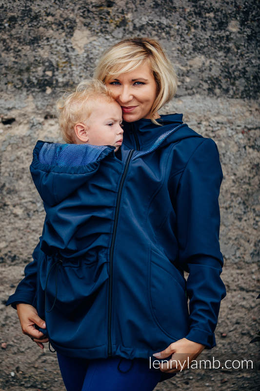 Babywearing Coat - Softshell - Navy Blue with Little Herringbone Illusion - size M #babywearing