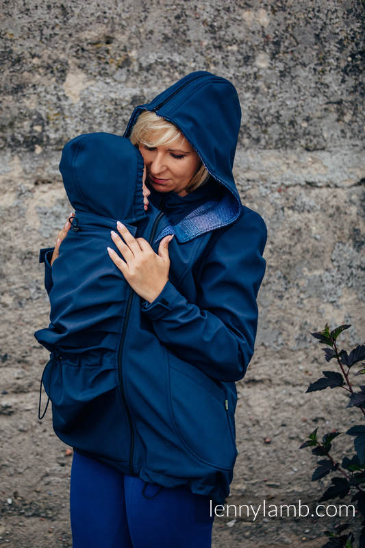 Tragejacke - Softshell - Dunkelblau mit Little Herringbone Illusion - size S #babywearing