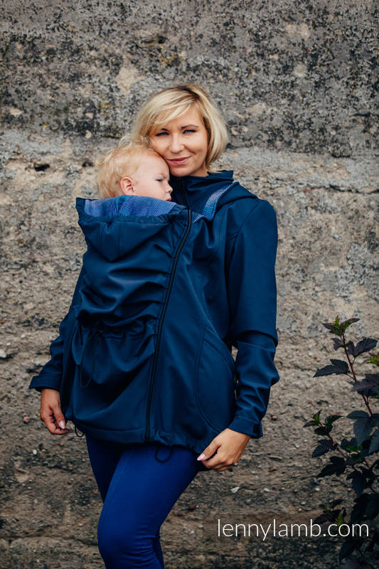Kurtka do noszenia dzieci - Softshell - Granatowa z Małą Jodełką Iluzją - rozmiar XXL #babywearing