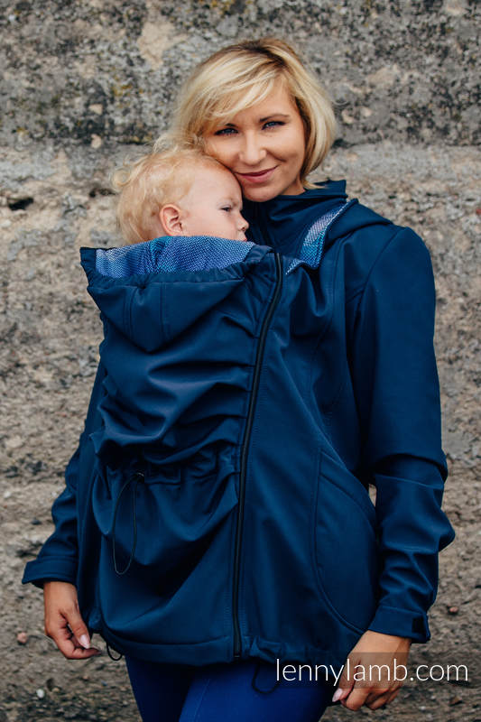 Kurtka do noszenia dzieci - Softshell - Granatowa z Małą Jodełką Iluzją - rozmiar XL #babywearing