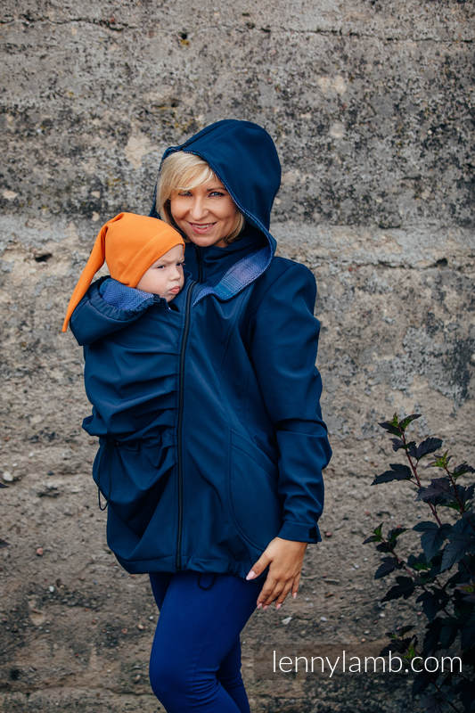 Tragejacke - Softshell - Dunkelblau mit Little Herringbone Illusion - size M #babywearing