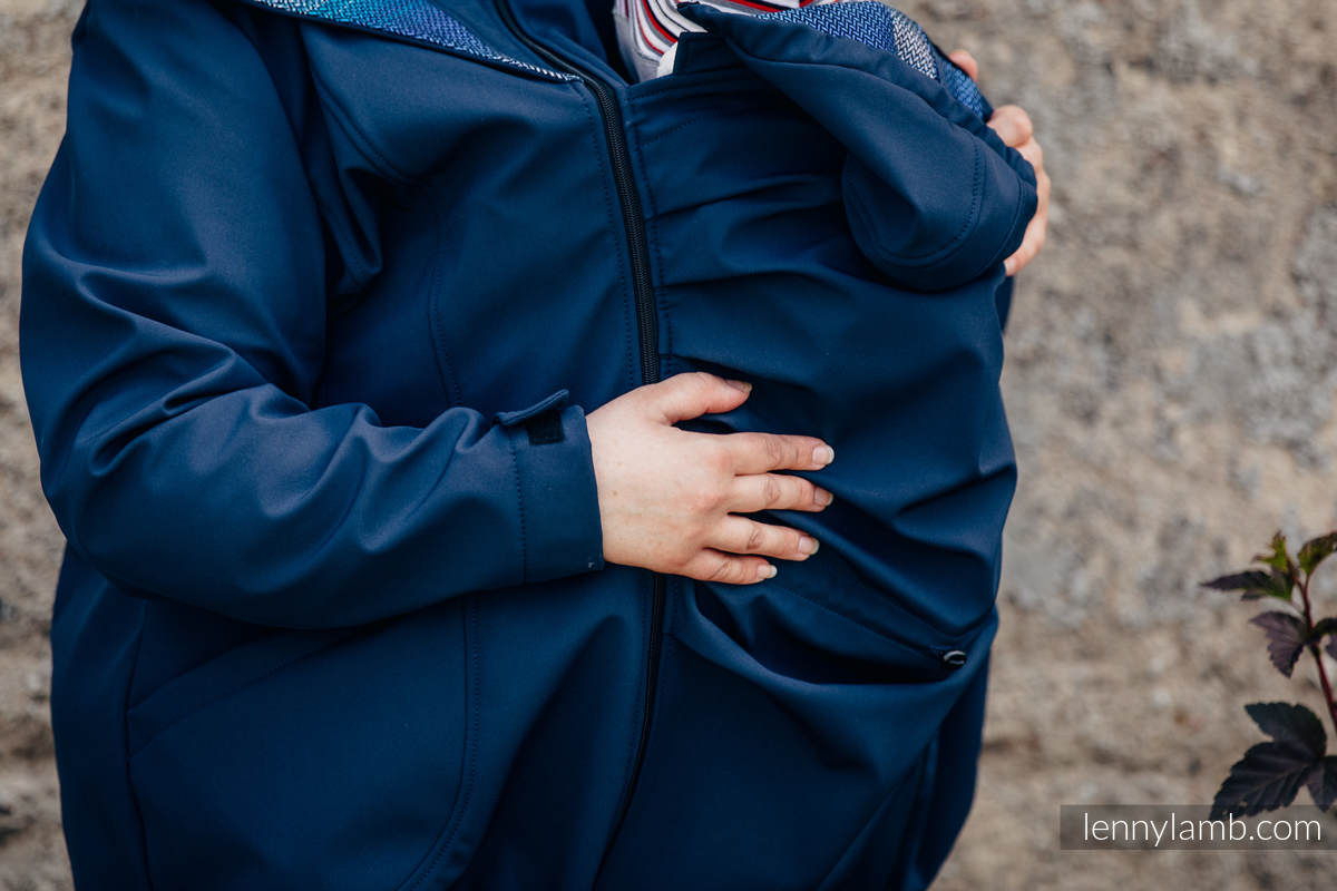 Kurtka do noszenia dzieci - Softshell - Granatowa z Małą Jodełką Iluzją - rozmiar 3XL #babywearing