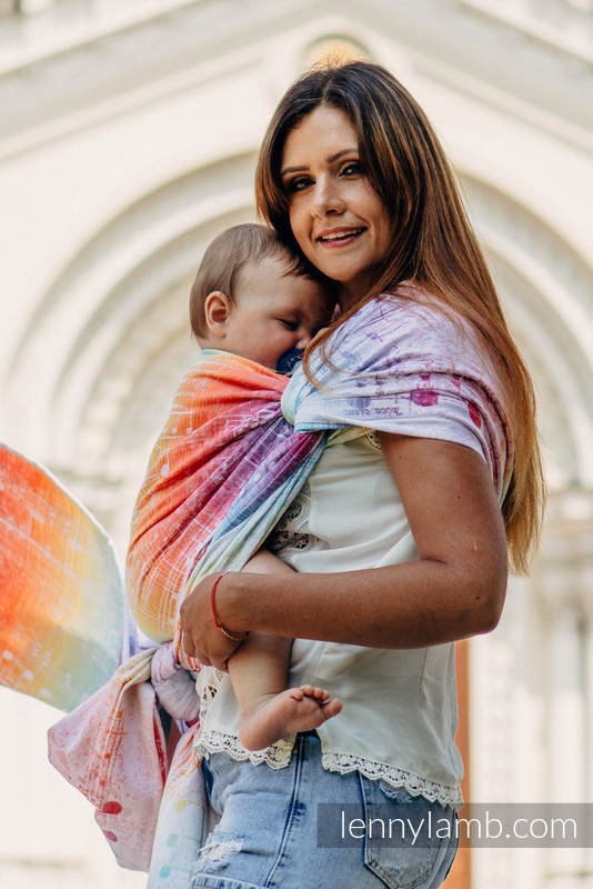 Żakardowa chusta do noszenia dzieci, bawełna - SYMFONIA TĘCZOWA LIGHT - rozmiar XS (drugi gatunek) #babywearing