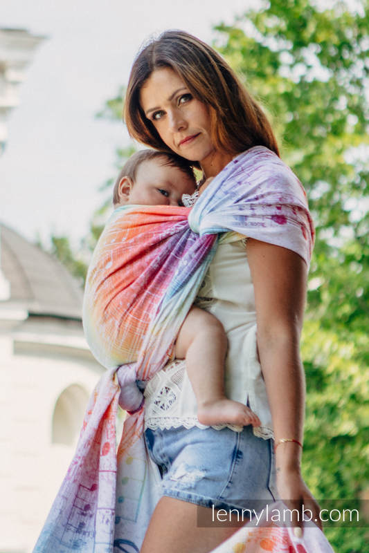 Żakardowa chusta do noszenia dzieci, bawełna - SYMFONIA TĘCZOWA LIGHT - rozmiar XS (drugi gatunek) #babywearing
