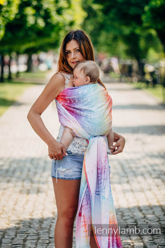 Żakardowa chusta do noszenia dzieci, bawełna - SYMFONIA TĘCZOWA LIGHT - rozmiar XL (drugi gatunek) #babywearing