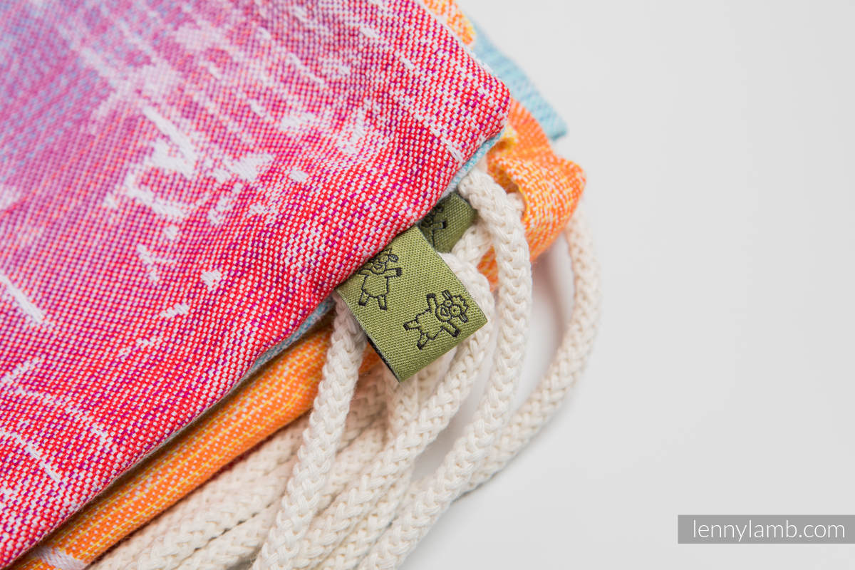Mochila portaobjetos hecha de tejido de fular (100% algodón) - SYMPHONY RAINBOW LIGHT - talla estándar 32cmx43cm #babywearing