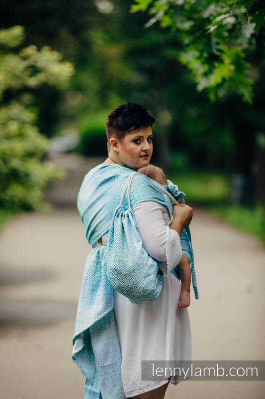 Mochila portaobjetos hecha de tejido de fular (100% algodón) - BIG LOVE ICE MINT - talla estándar 32cmx43cm #babywearing