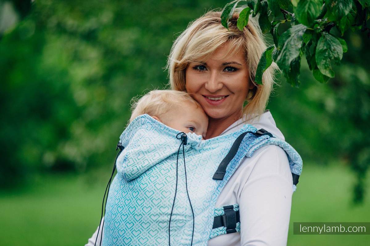 Ergonomic Carrier, Toddler Size, jacquard weave 100% cotton - BIG LOVE - ICE MINT - Second Generation #babywearing