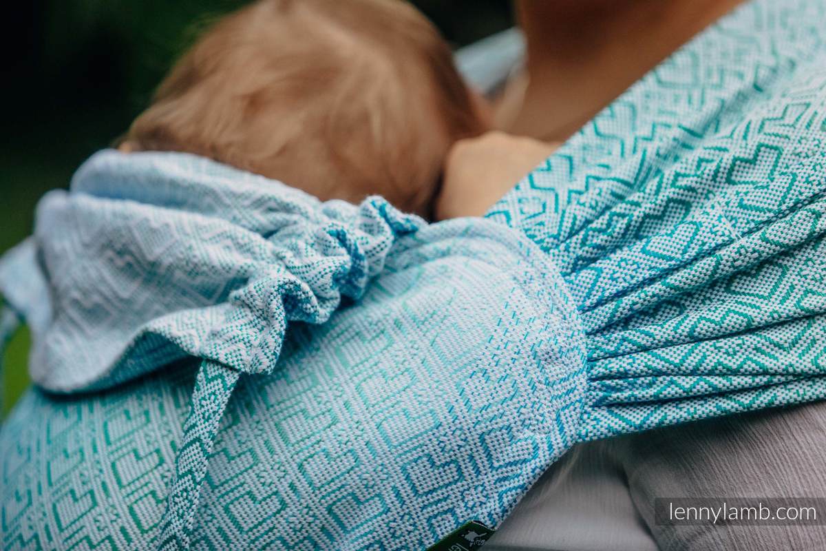 Nosidełko dla dzieci WRAP-TAI TODDLER, bawełna, splot żakardowy, z kapturkiem, BIG LOVE - MROŻONA MIĘTA  #babywearing