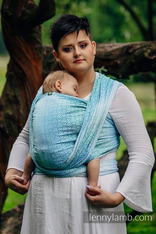 Żakardowa chusta do noszenia dzieci, bawełna - BIG LOVE - MROŻONA MIĘTA - rozmiar XS #babywearing