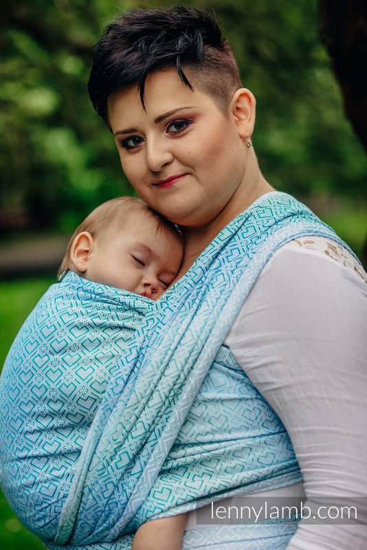 Żakardowa chusta do noszenia dzieci, bawełna - BIG LOVE - MROŻONA MIĘTA - rozmiar XL #babywearing