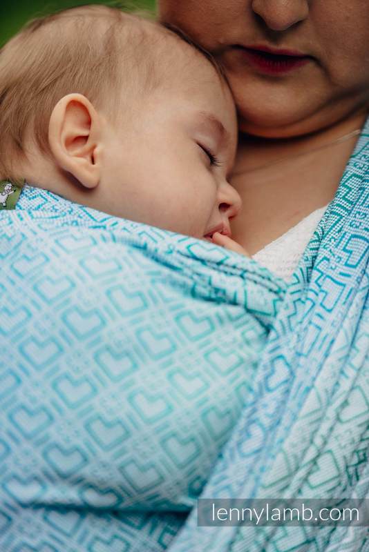 Żakardowa chusta do noszenia dzieci, bawełna - BIG LOVE - MROŻONA MIĘTA - rozmiar XS #babywearing