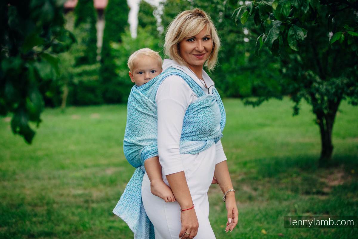 Fular, tejido jacquard (100% algodón) - BIG LOVE ICE MINT - talla XS (grado B) #babywearing