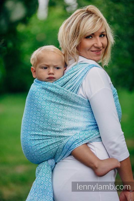 Żakardowa chusta do noszenia dzieci, bawełna - BIG LOVE - MROŻONA MIĘTA - rozmiar XS #babywearing