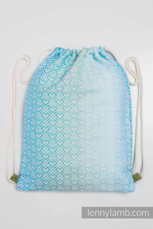 Sac à cordons en retailles d’écharpes (100 % coton) - BIG LOVE - ICE MINT - taille standard 32 cm x 43 cm #babywearing