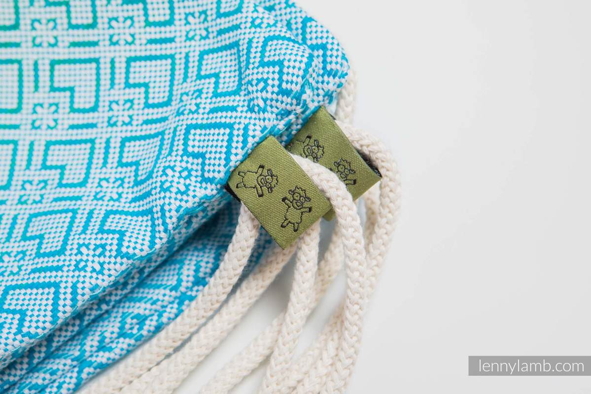 Sac à cordons en retailles d’écharpes (100 % coton) - BIG LOVE - ICE MINT - taille standard 32 cm x 43 cm #babywearing