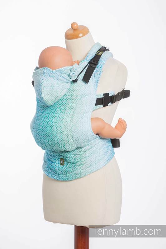 Ergonomische Tragehilfe, Größe Baby, Jacquardwebung, 100% Baumwolle - BIG LOVE - ICE MINT - Zweite Generation #babywearing