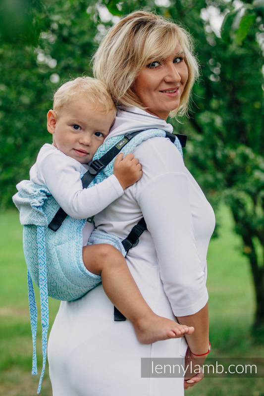 Lenny Buckle Onbuhimo baby carrier, toddler size, jacquard weave (100% cotton) - BIG LOVE - ICE MINT (grade B) #babywearing