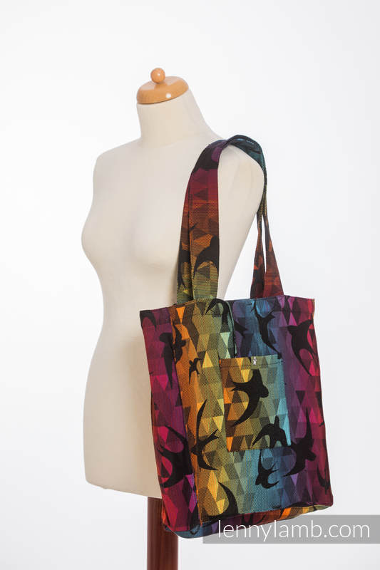 Shoulder bag made of wrap fabric (100% cotton) - SWALLOWS RAINBOW DARK - standard size 37cmx37cm #babywearing