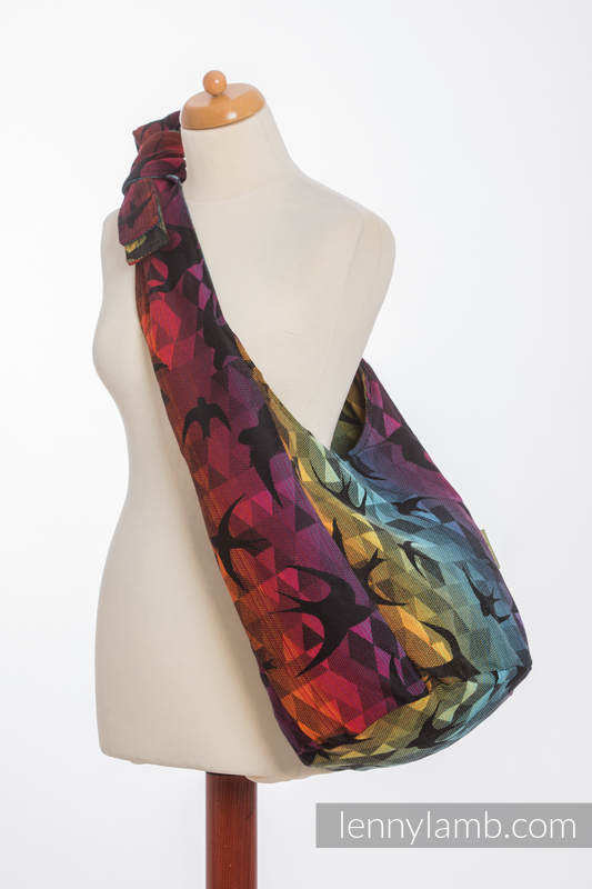 Hobo Bag made of woven fabric, 100% cotton - SWALLOWS RAINBOW DARK #babywearing
