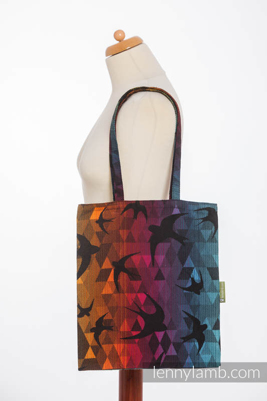 Einkaufstasche, hergestellt aus gewebtem Stoff (100% Baumwolle) - SWALLOWS RAINBOW DARK #babywearing