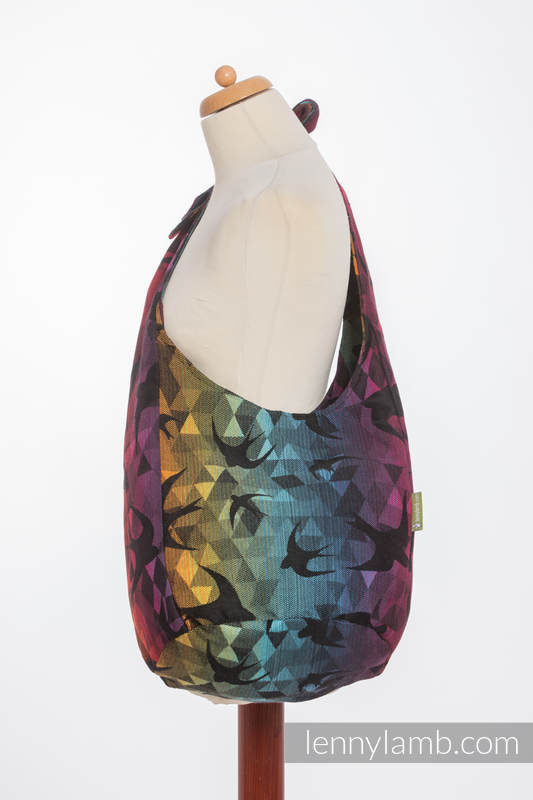Hobo Tasche, hergestellt vom gewebten Stoff (100% Baumwolle) - SWALLOWS RAINBOW DARK  #babywearing