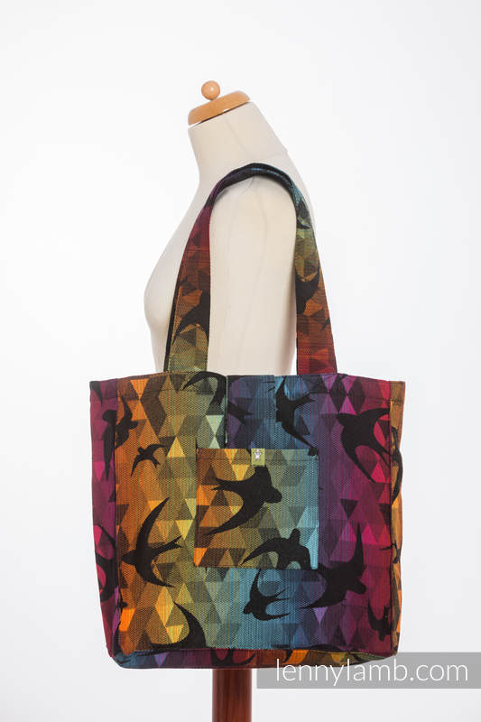 Shoulder bag made of wrap fabric (100% cotton) - SWALLOWS RAINBOW DARK - standard size 37cmx37cm #babywearing
