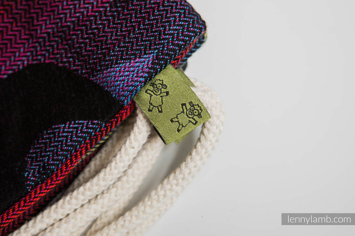 Sac à cordons en retailles d’écharpes (100% coton) - SWALLOWS RAINBOW DARK - taille standard 32 cm x 43 cm #babywearing