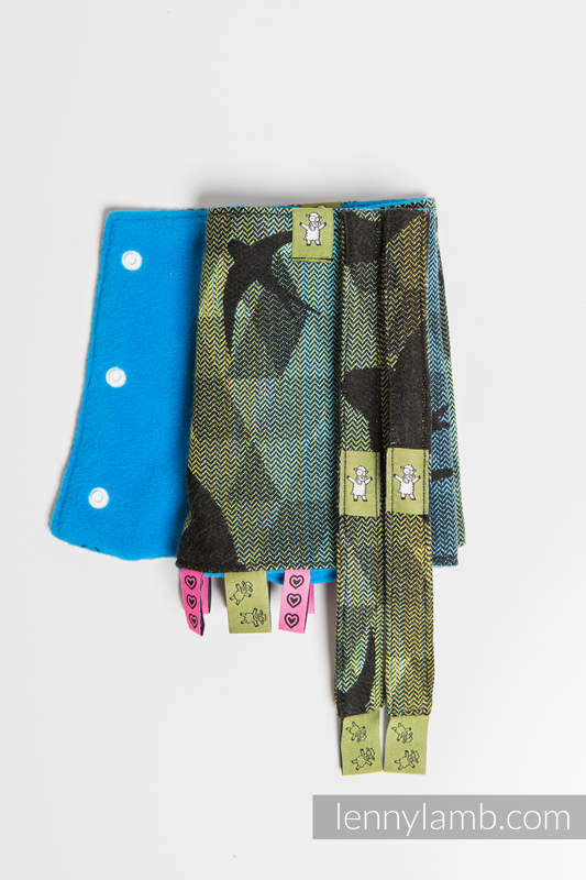 Drool Pads & Reach Straps Set, (60% cotton, 40% polyester) - SWALLOWS RAINBOW DARK #babywearing