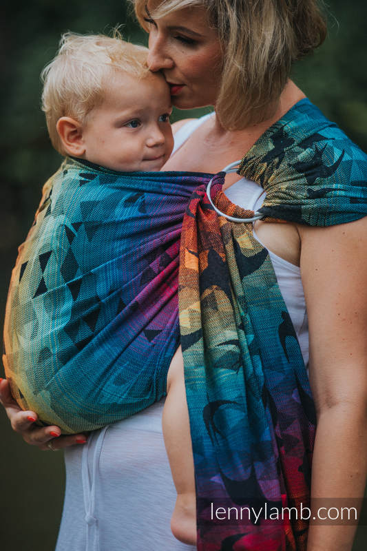 Sling, jacquard (100 % coton) - avec épaule sans plis - SWALLOWS RAINBNOW DARK - standard 1.8m #babywearing